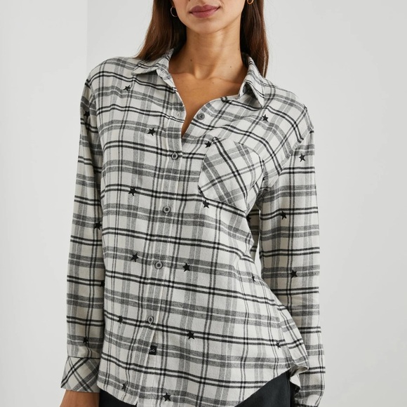 RAILS Milo Ivory Star Plaid Button Down Shirt Women’s Large Long Sleeve - Picture 9 of 10